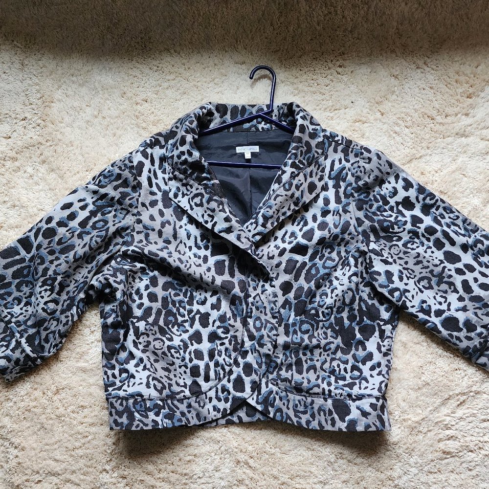 Denim Snow Leopard Open Front Jacket 4x - Picture 7 of 13